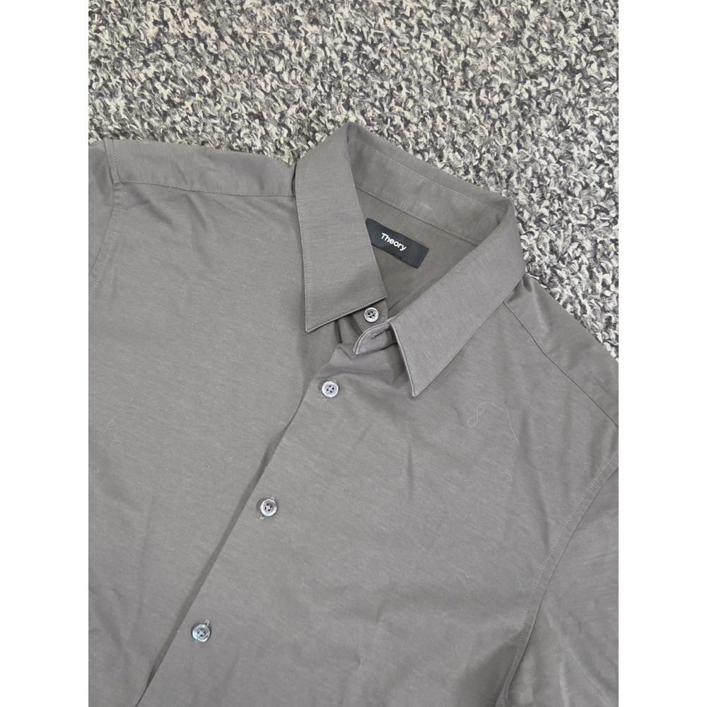 Theory Mens Medium Irving TSLV Structure Knit Green Short Sleeve Button Down